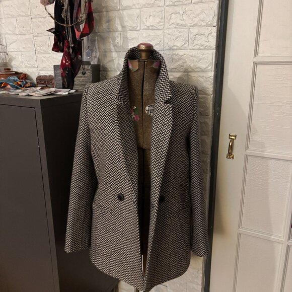 Anine Bing Diana Blazer – Italian Wool Blend in Gray & Black Fishbone- Size XS - Picture 2 of 8